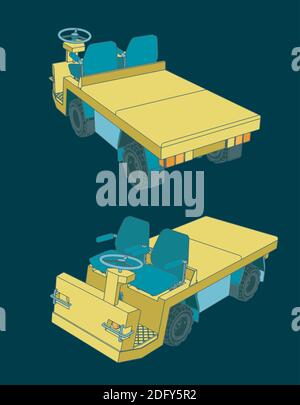 Illustrations vectorielles stylisées du tracteur de remorquage de bagages d'aéroport Illustration de Vecteur