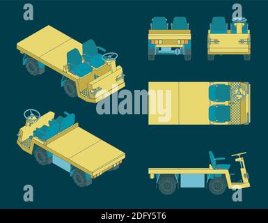 Illustrations vectorielles stylisées de dessins de tracteur de remorquage de bagages d'aéroport Illustration de Vecteur