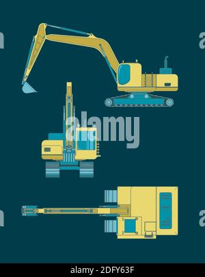 Illustrations vectorielles stylisées des dessins de la pelle hydraulique lourde Illustration de Vecteur