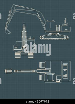 Illustrations vectorielles stylisées des dessins de la pelle hydraulique lourde Illustration de Vecteur