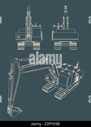 Illustrations vectorielles stylisées des dessins de la pelle hydraulique lourde Illustration de Vecteur