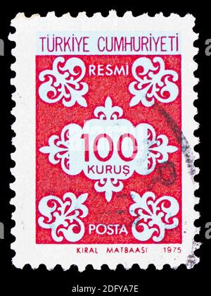 MOSCOU, RUSSIE - 16 SEPTEMBRE 2020 : timbre-poste imprimé en Turquie sur Service, série, vers 1975 Banque D'Images