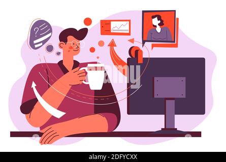 Homme regardant des nouvelles à la télévision ou sur un ordinateur portable Illustration de Vecteur