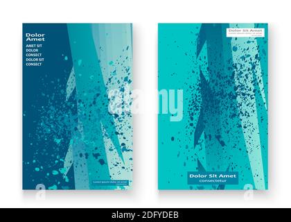 Design de cadre de couverture créatif peinture explosion spray éclaboussures illustration vectorielle. Dépliant modèle abstrait fluo bleu flou dégradé cyan aquarelle. Illustration de Vecteur