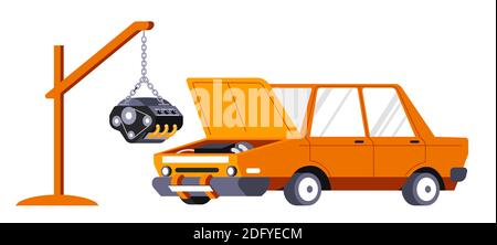 Entretien et réparation de voiture, changement du moteur de la voiture Illustration de Vecteur