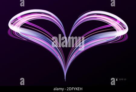 Illustration vectorielle du cœur faite de lumières brillantes en mouvement formant le coeur, le jour de la Saint Valentin ou le symbole de mariage Illustration de Vecteur