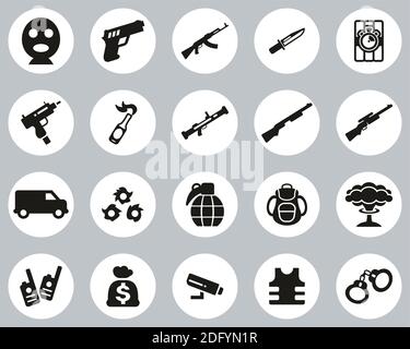 Terroristes ou Assassin Icons Black & White Flat Design Circle Définir grand Illustration de Vecteur