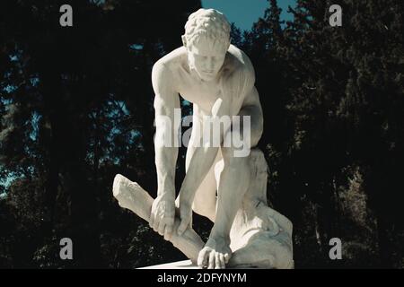 Copie de la statue grecque du Discobolus, attribuée à Myron d'Eleutherae, 5e siècle av. J.-C. - Athènes, Grèce, mars 3 2020. Banque D'Images