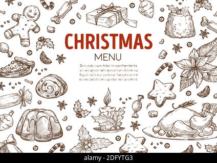 Affiche du menu de Noël avec nourriture et espace cop Illustration de Vecteur