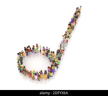 Large crowd of people in a shape of musical symbols 3d rendering Stock Photo