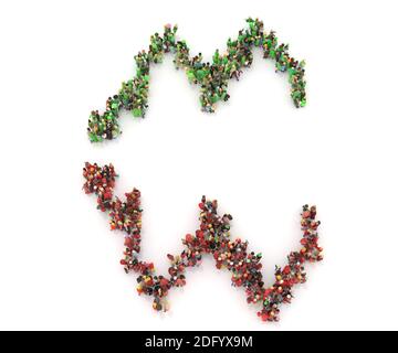 Une grande foule de personnes en 3D vues d'en haut sous la forme de l'euro, la finance Banque D'Images