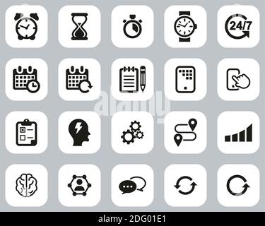 Icônes de gestion du temps Noir et blanc Flat Design Set Big Illustration de Vecteur