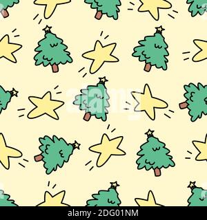 Motif jaune sans couture avec étoiles et arbres de noël. Motif Noël et nouvel an. Illustration de Vecteur