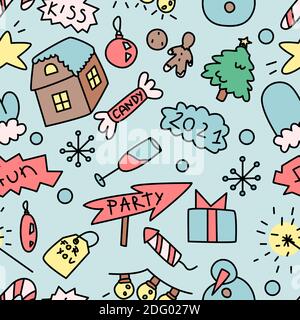Motif de matelots de Noël et de fête du nouvel an dessinés à la main. Illustration de Vecteur