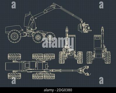 Illustrations vectorielles stylisées d'une machine à vendanger des forêts aux couleurs vives Illustration de Vecteur