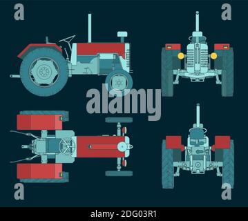 Illustrations vectorielles stylisées d'un tracteur de dessins animés en couleurs Illustration de Vecteur