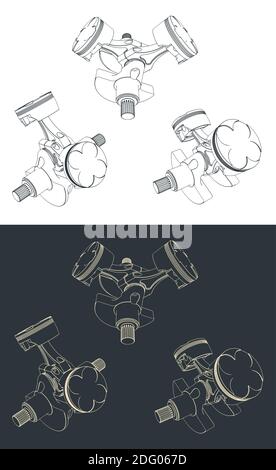 Illustration vectorielle stylisée de dessins de bloc-pistons de moteur à deux cylindres Illustration de Vecteur