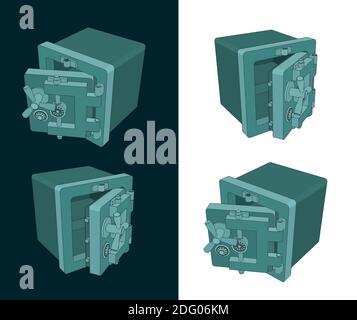 Illustrations vectorielles stylisées d'un coffre-fort fermé et ouvert Illustration de Vecteur