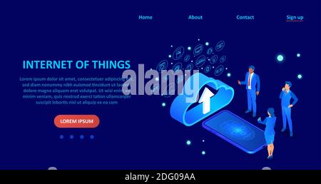 Concept d'Internet des objets. Vecteur d'un smartphone connecté au service de cloud de données et synchronisé avec d'autres appareils et services Illustration de Vecteur