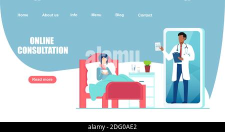 Vecteur d'un médecin donnant des conseils médicaux à un malade patient via une application mobile sur le smartphone Illustration de Vecteur