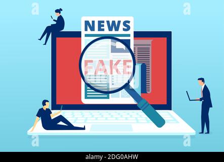 Vecteur d'un groupe de personnes vérifiant les faits fausses nouvelles publié dans les médias sociaux Illustration de Vecteur