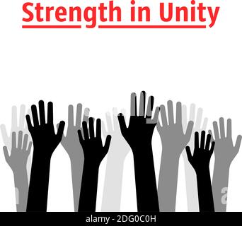 force dans l'unité avec beaucoup de mains vers le haut Illustration de Vecteur