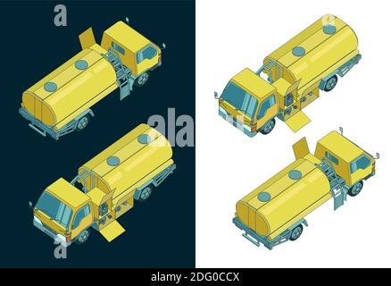 Illustration vectorielle stylisée d'un camion ravitailleur de couleur isométriques Illustration de Vecteur