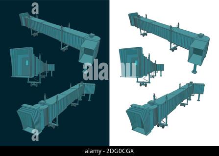 Illustration vectorielle stylisée d'un dessin de couleur de gangway télescopique d'aéroport Illustration de Vecteur