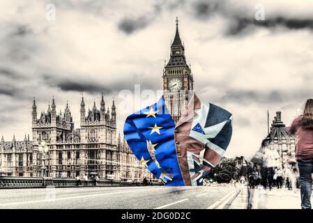 Lord Big Ben habillé d'un drapeau de l'Angleterre et de l'UE, le Brexit Deal ou pas de traiter avec l'UE, le Royaume-Uni Banque D'Images