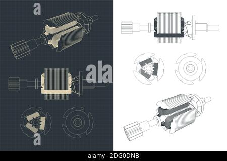 Illustration vectorielle stylisée des schémas de rotor de moteur c.c. Illustration de Vecteur