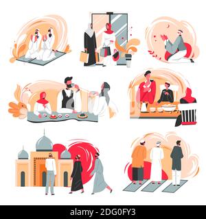 La vie quotidienne des musulmans, la prière et le chat Illustration de Vecteur