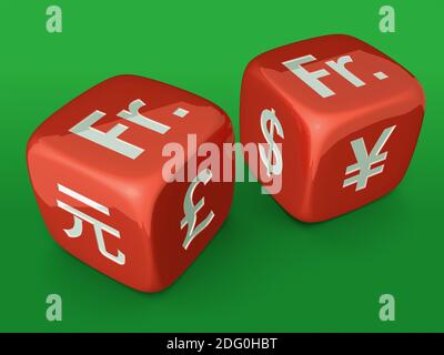 Dés rouges avec symbole de devise franc suisse Banque D'Images