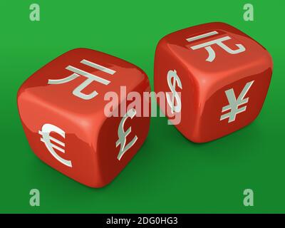 Red dices avec symbole de devise Yuan Banque D'Images