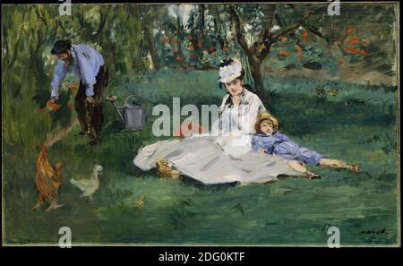 Titre: La famille Monet dans leur jardin à Argenteuil Créateur: Claude Monet Date: 1874 Moyen: Huile sur toile dimension: 61 x 99.7 cm lieu: Metropolitan Museum of Art, New York Banque D'Images