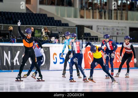 HEERENVEEN, PAYS-BAS - DÉCEMBRE 5 : Jens van t Wout, Stijn Desmet, Quentin Fercoq, Itzhak de Laat, Sébastien Lapape, Reinis Berzins pendant le court-circuit Banque D'Images