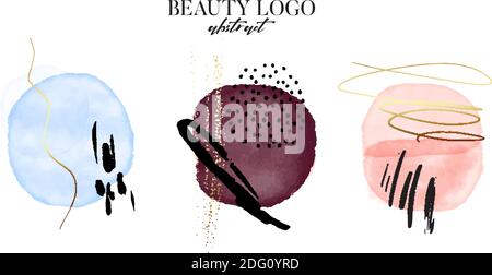 Aquarelle formes modernes minimalistes, BLOB minimaliste marbre de Boho. Affiche couleurs de mariage, dessin à la main encre peinture gribouillages en bleu, violet, broche Illustration de Vecteur
