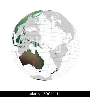 Globe transparent avec continents et réseau de degrés contre un blanc arrière-plan Banque D'Images