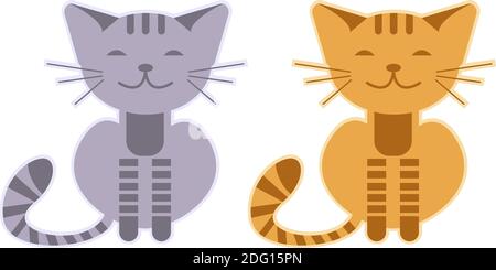 Ensemble d'icônes de deux chats caricatures gris et rouge style plat Illustration de Vecteur