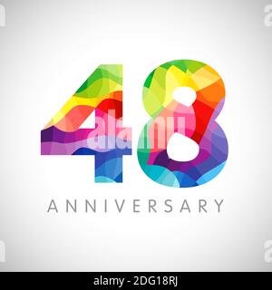 numéros du 48e anniversaire. logotype de 48 ans. Des couleurs vives. Modèle de conception graphique abstrait isolé. Creative 4, 8 signes, chiffres 3D. Jusqu'à 48 % Illustration de Vecteur