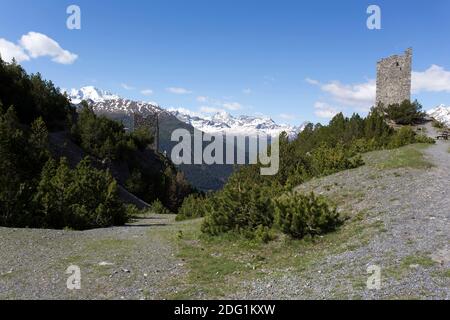 Bormio, Italie - 31 mai 2020: Vue de Torri di Fraele dans la montagne près de Bormio Banque D'Images