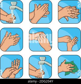 Illustration-vecteur-étapes-lavage-à-la-main Illustration de Vecteur