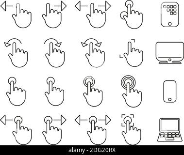 Icônes de l'écran tactile Noir et blanc ligne mince ensemble grand Illustration de Vecteur
