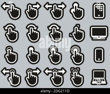 Icônes de l'écran tactile blanc sur noir ensemble d'autocollants grand Illustration de Vecteur