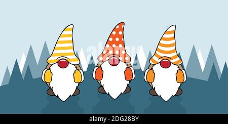 Trois gnomes noël mignon drôle avec caps cartoon vector illustration EPS10 Illustration de Vecteur