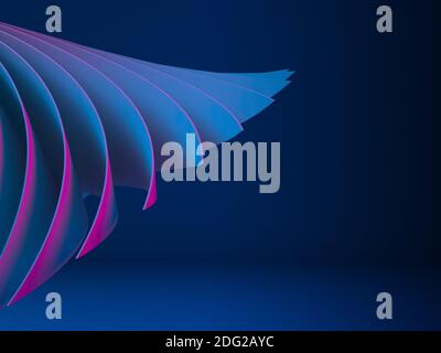 Motif graphique numérique abstrait, fragment de structure en spirale de couleur néon sur fond bleu foncé, illustration de rendu 3d Banque D'Images