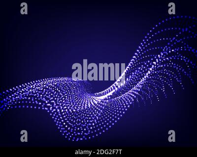 Particule d'onde ondulée bleue sur fond bleu foncé. Bannière abstraite de technologie ou de science. Arrière-plan du cyber-espace. Flux d'ondes de particules Illustration de Vecteur