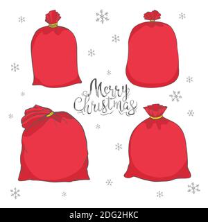 Grand jeu de sacs Père Noël, sac vectoriel. Illustration d'un sac de Noël. Sac rouge du Père Noël Illustration de Vecteur