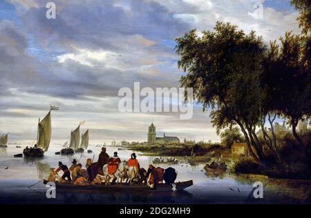 Paysage fluvial avec ferry 1649 par Adriaen van de Velde 1636 - 1672 Néerlandais pays-Bas. ( peintre d'animaux et de paysages ) Banque D'Images