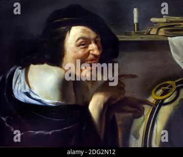 Democritus 1630, Johannes Moreelse 1603-1634, Hollandais, les pays-Bas, école du Caravagisme d'Utrecht pendant l'âge d'or néerlandais.( Democritus était un philosophe grec ancien pré-socratique ) Banque D'Images