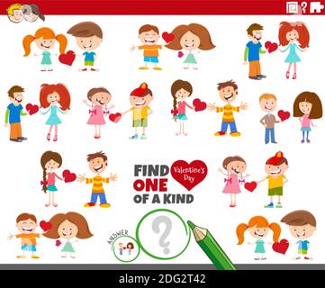 Illustration de dessin animé de trouver un d'un type d'image éducative Jouez avec des enfants en couple à l'heure de la Saint-Valentin Illustration de Vecteur